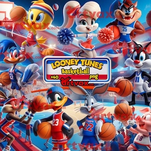 Cute Looney Tunes Basketball Clipart, PNG jam Bundle, Fun Cartoon Birthday decor, Sport lover gift, basketball Tunes clipart Sublimation