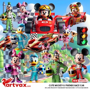 Cute Mickey & Friends Race Car PNG Bundle | Disney Racing Clipart | Mickey Racer Sublimation Mouse