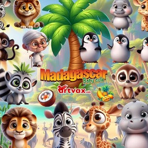Madagascar Baby Animals Clipart - Cute Jungle Safari PNG Bundle, Adorable Wildlife Digital Files, Baby Animal png, Adorable Safari Clipart