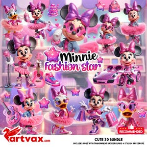 Minnie Fashion Star PNG Bundle | Cute Minnie and Daisy duck 3D Clipart | Pink Fashion Girl Sublimation & Party Designs