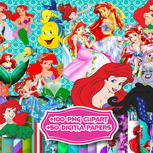 Little Mermaid PNG bundle, png Princess clipart, Ariel PNG Clipart, digital papers, Princess Bundle, Digital Download