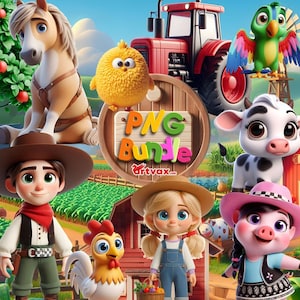 Cute Zenon Farm Adventure PNG Bundle, Animais fofos e fazendeiros para crianças, The Zenon Party Clipart, La Granja png bundle, Country Farm PNG