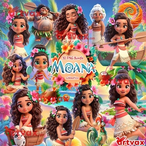 Moana 3D PNG-bundel, kreunen clipart png, kreunen verjaardag, Maui png instant digitale download, prinses png voor shirts, feestvarken decoratie