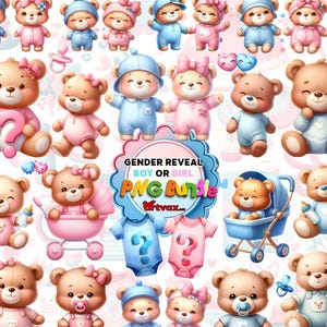 Gender Reveal Clipart Bundle | Boy or Girl Teddy Bear PNGs | Baby Shower Digital Art