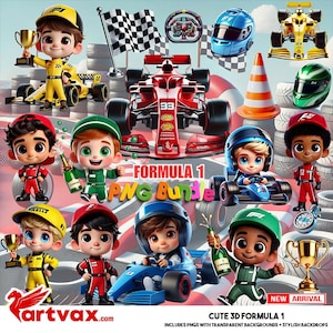 Cute 3D Formula 1 PNG Bundle | Race Car Drivers, Trophies, Helmets & Checkered Flags | Digital Clipart for Sublimation