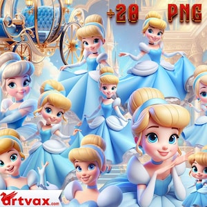3D Cute Cinderella Princess Clipart, Pumpkin Carriage, Glass Slipper, Fairy Tale Princess PNG, Princess Clipart, Cake Topper PNG, princess
