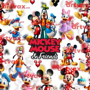 Geburtstagsparty Mickey und Freunde PNG Bundle, Cartoon Clipart für Kunsthandwerk und Einladungen, 3D Cartoon Geburtstagsdekor, Geburtstags-Maus Png