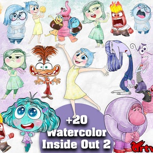 Inside Out 2 acuarela Clipart png, Inside Out 2 Descargar, Paquete Inside Out 2PNG, Ira Alegría Tristeza Vergüenza Ansiedad, Envidia, Hastío png