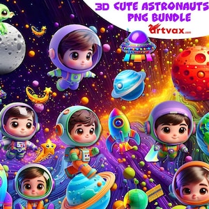 3D Cute Astronauts PNG Bundle, Astronaut Clipart Cute Astronaut PNG Sky Clipart Rocket PNG, Cute 3D Space png Files for Kids projects