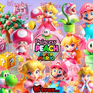 Princess Peach Super Mario PNG Bundle, Rosalinda Daisy Princess Peach png Clipart, Cute Peach png, Cute PNG Mario & Friends