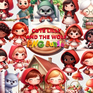 Cute Little Red Riding Hood and Wolf PNG Bundle | Fairytale Clipart Set | Little Red Character Collection