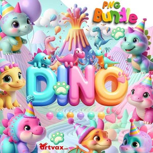 恐竜 PNG バンドル、かわいい恐竜のクリップアート、恐竜の誕生日のクリップアート、子供のプロジェクトのための楽しい恐竜のデザイン、保育園の壁アート、かわいい T-Rex png