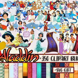 Bundle Aladdin PNG SVG, jasmine PNG, cartone animato png invito compleanni, clipart Aladdin, principessa, png, decorazione per torta, idee regali di compleanno