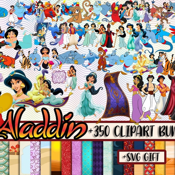 Aladdin PNG SVG bundle, jasmine PNG, Birthdays invitation png cartoon, Aladdin Clipart, Princess png, Cake Topper, Birthday Gifts ideas