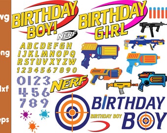 Spielzeug Blaster SVG bündeln, Ziel Pistolen Geburtstag svg bündeln, Geburtstagsjunge SVG, Geburtstagskind SVG, Png-Dateien,