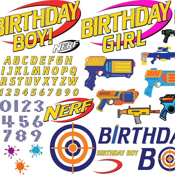 Toy Blaster SVG bundle, Target Guns Birthday svg bundle, Birthday Boy SVG, Birthday Girl SVG, png files,