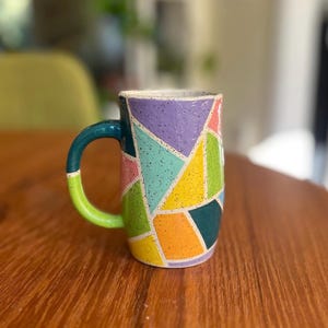 Handmade Pottery Mug Rainbow Stained Glass Design - 10oz