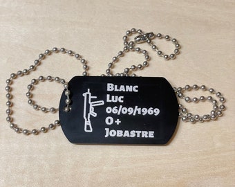 Dog Tag ou Plaque d' identification - Personnalisée au Laser - Aluminium Anodisé Noir