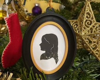 Face, custom silhouette cut out in profile + frame to hang or clip