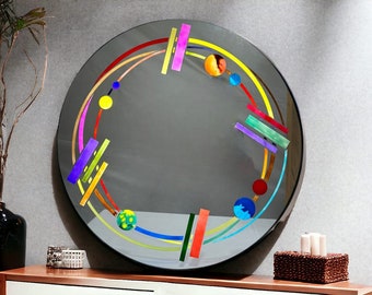 wall mirror, decorative mirror, special design mirror, led mirror, colored mirror, handmade, stained glass technique,space theme