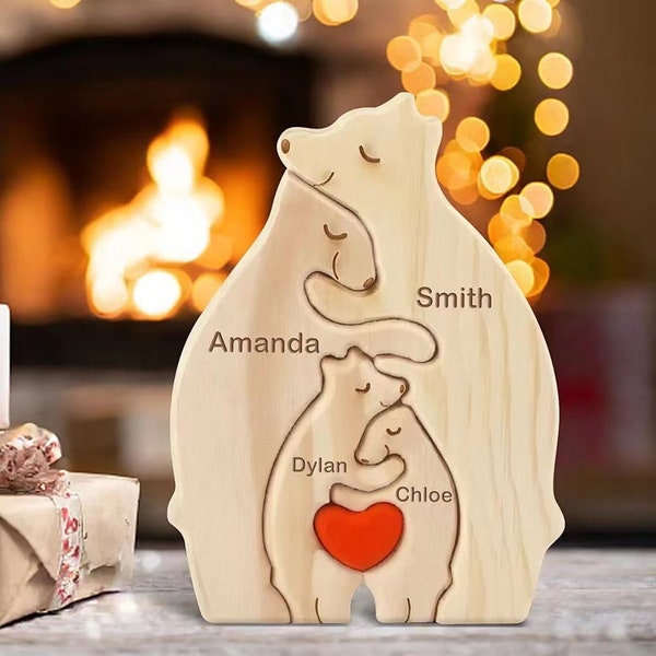 Custom Wooden family and kids Bear Name Puzzle | Personalized Wooden Baby Puzzle | Wooden Name Valentines Day gift Puzzle | Family Puzzle