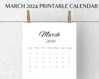 March 2024 PRINTABLE calendar, Pregnancy calendar, digital download, Baby announcement, March calendar, Monthly Minimalist Calendar