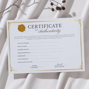 Editable Certificate of Authenticity Template: Printable Canva Design (Digital Download)