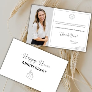 Tarjeta de aniversario de Happy House, marketing inmobiliario, postal editable para agentes, plantilla de Canva, plantilla editable, tarjeta inmobiliaria