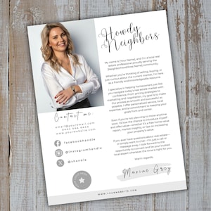 Real Estate Introduction Flyer, Hello Neighbor Letter, Realtor Marketing, Canva Template, New Agent, Farming, Real Estate Template