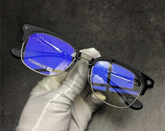 Chrom Herz Brille | Reintitanrahmen | Anti-UV/Blaulichtgläser | Unisex Fashion Brille für Männer und Frauen | Hochwertiges Material