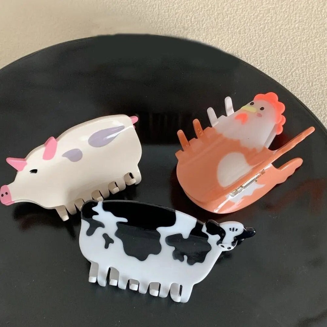 Happy Farm Animals Hair Claw, Handmade Acetate Hair Accessories, Pig