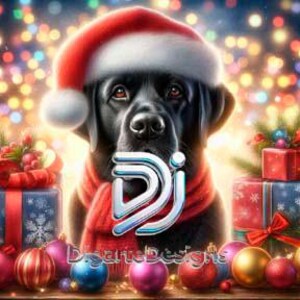 Christmas Dog Art Prints, Greeting Cards, Square Aspect Ratio (Digital Download)