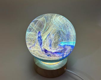 Handmade Resin Orb "Frozen River" | 1-of-1 Custom Night Light/Desk Lamp
