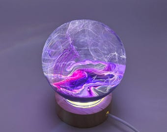 Handmade Resin Orb "Violet Garden" | 1-of-1 Custom Night Light/Desk Lamp