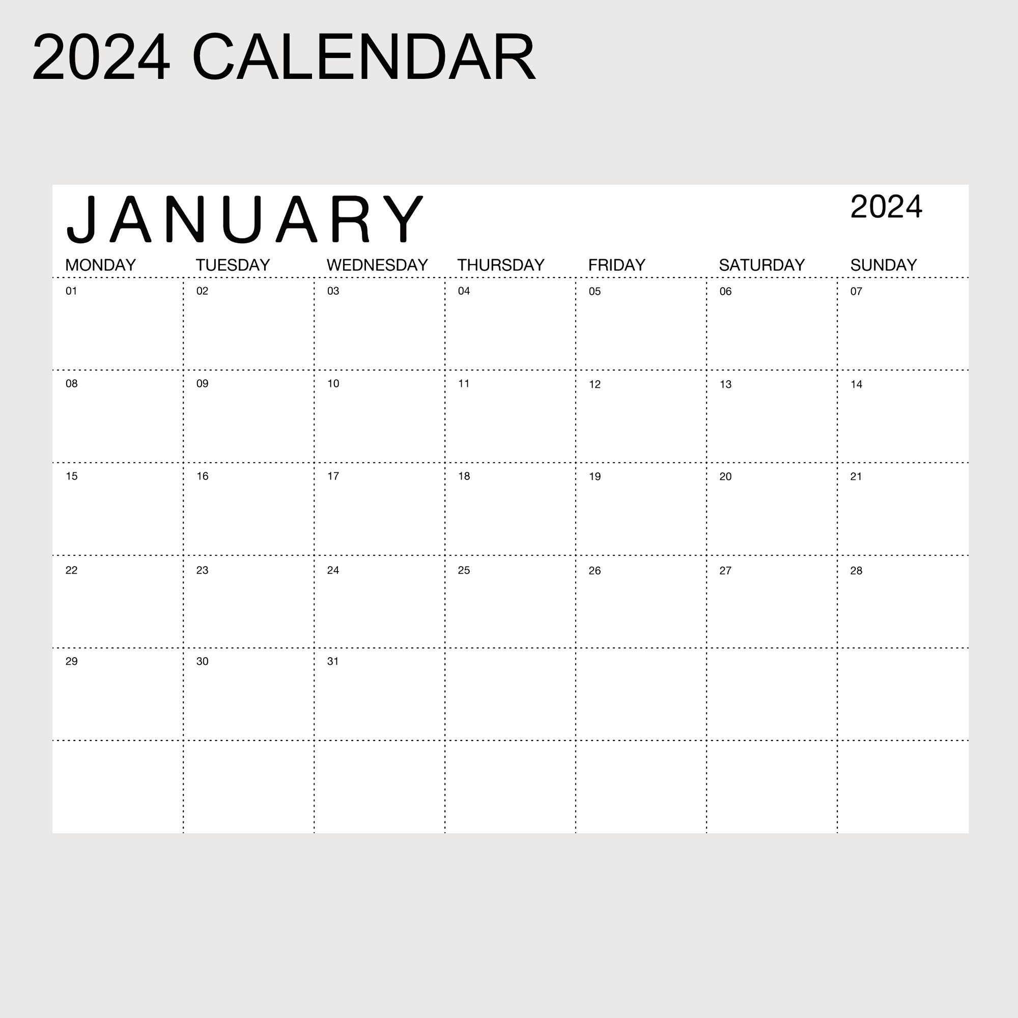 Printable Calendar 2024 Monthly Planner 2024 A4 Landscape Monday Start