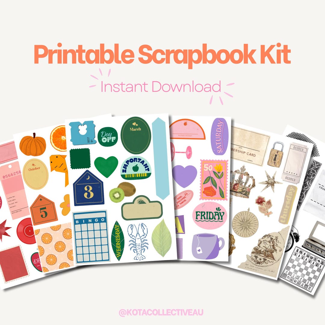 Printable Scrapbook Pages Kit | Colourful Journal Pages | Digital ...
