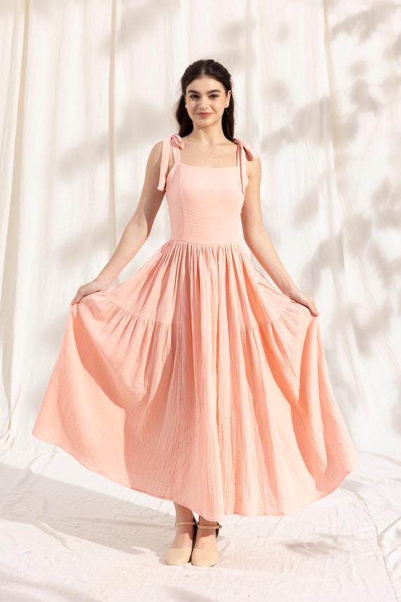 Tie-strap Muslin Dress for Women Summer Dress Strap Dress Maternity Oversized Maxi Dress