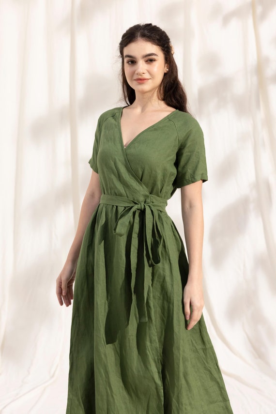 casual elopement dress Dresses For Adventure Weddings In 2026 bridesmaid dress Linen Wrap Dress | Elegant