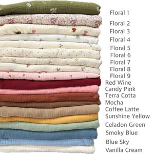 May include: A stack of 16 different fabric swatches in various colors and patterns, including floral prints, solid colors, and textures. The swatches are labeled with names like "Floral 1", "Red Wine", "Candy Pink", and "Vanilla Cream".