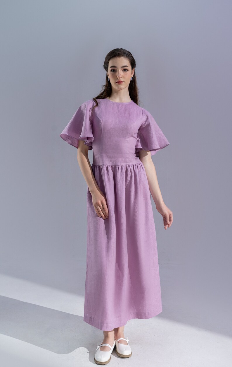 Linen Dress With Long Sleeves, Hidden Side Pockets and Soft Linen Dress
