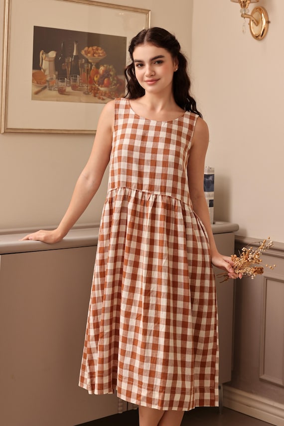 Summer Linen Dress Sleeveless Dress Midi Dresses Soft Homewear Sleepwear Customized Dress Plus Size Clothing