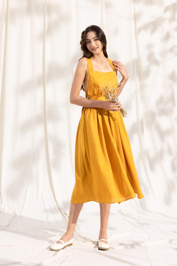 black linen dress midi Aurore Linen Midi Dress Black main image 1