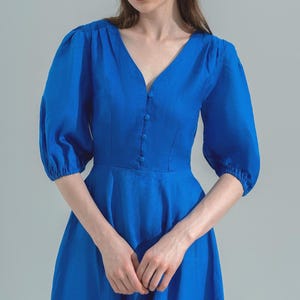 Linen Dress AURORA, Cottagecore Linen Dress, Fall Dress, Short Sleeves Linen Dress, Close fitting Dress, Mint Linen Dress, Bridesmaid Dress