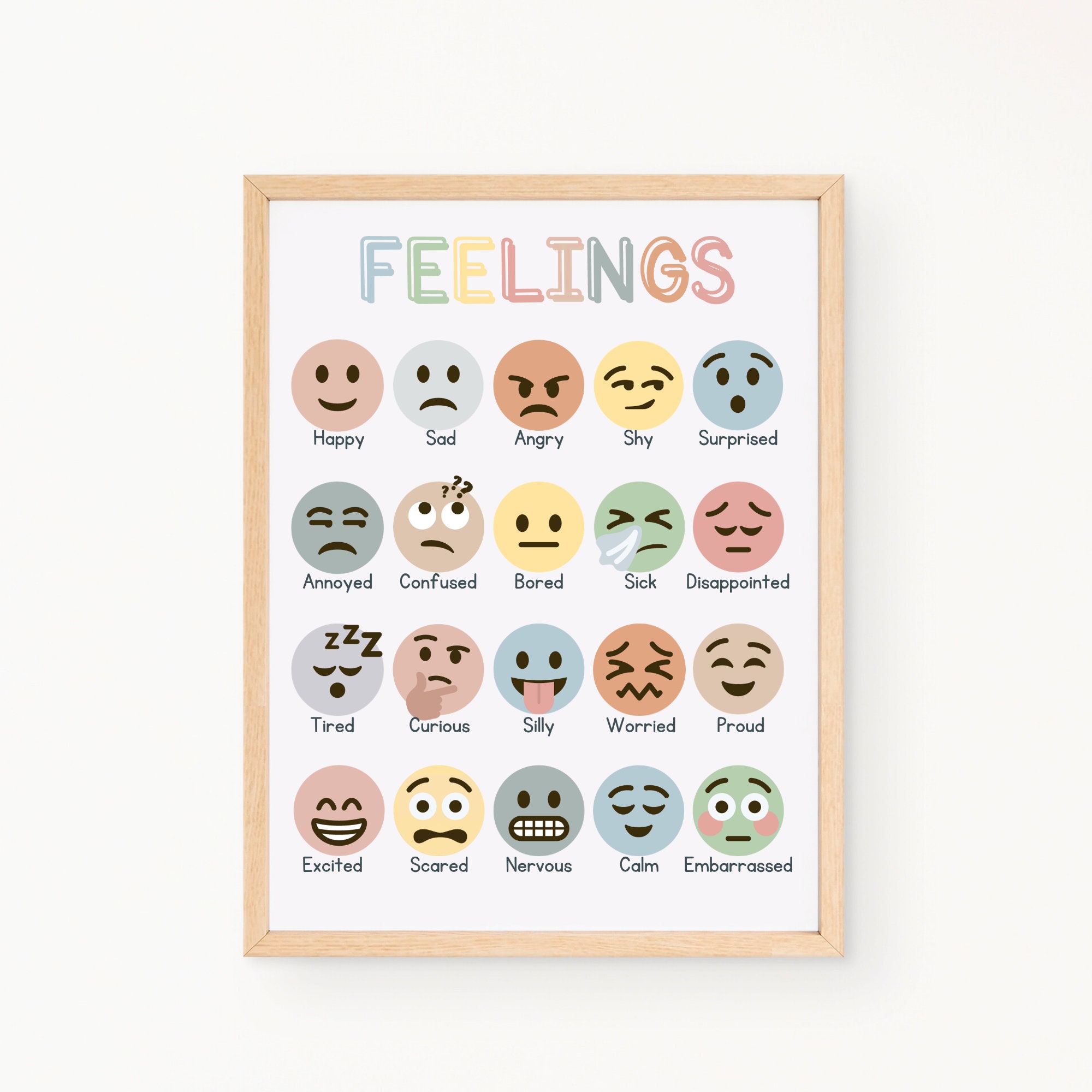 Feelings Chart for Calm Down Corner, Feelings Poster for Boho Classroom ...