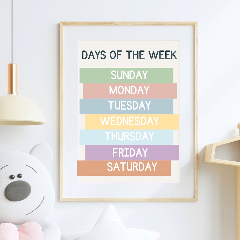 Days of the Week Preschool Print, Montessori Poster, Kindergarten