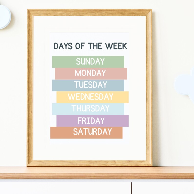 Days of the Week Preschool Print, Montessori Poster, Kindergarten