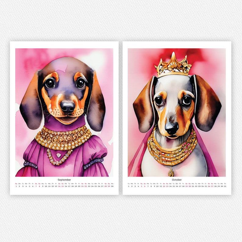 Dachshund 2024 Monthly Wall Calendar Printable. A4 Size 300 DPI PDF