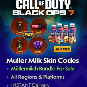 Paquete de aspecto y recompensas de operador Müller Milk de Call of Duty BO7 – Edición limitada | Amuleto de arma, tarjeta de visita, emblema + bonificación de 2XP