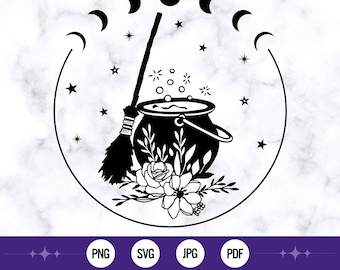 Witches Cauldron and Moon Phases SVG | Cauldron svg | Witch SVG | Mystical Cauldron Cut Files | Cricut Files | Mystical Clipart | Witchy svg