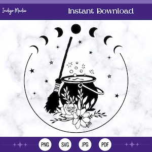 Witches Cauldron and Moon Phases SVG | Cauldron svg | Witch SVG | Mystical Cauldron Cut Files | Cricut Files | Mystical Clipart | Witchy svg
